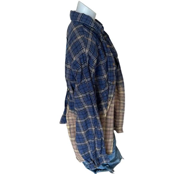 Corgi Dog Lover Plaid Flannel Shirt LARGE Oversized Van Gough Upcycle Unique - Picture 3 of 7